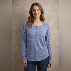 Woolrich Blue Henley Long Sleeve Size Medium